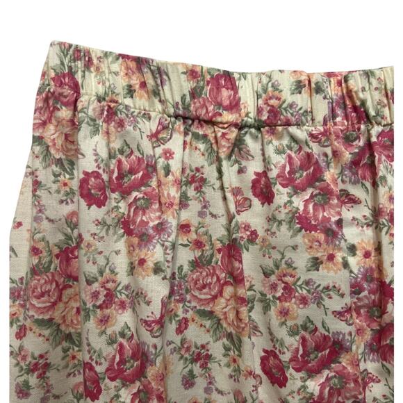 Vintage 80s Fritzi California Size Medium Linen Look Floral A Line Yoke Skirt - Picture 6 of 8